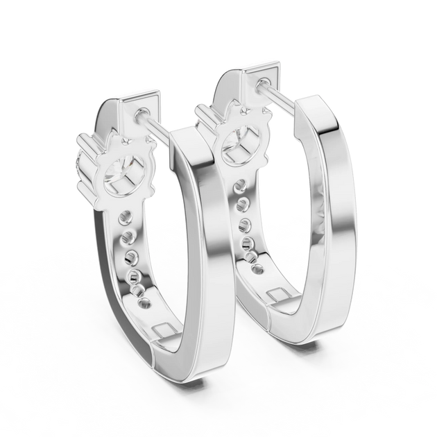 Pair-Shot: Round Diamond Hoop Earrings with Prong Setting in 14k White Gold - Lab Grown - Driona Jewels