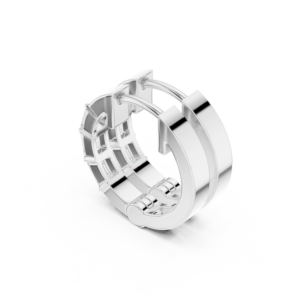 Three-quarter-view: Round Diamond Hoop with Prong Setting in 14k White Gold - Lab Grown - Driona Jewels