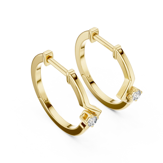 Pair-shot: Round Diamond Hoop Earrings with Prong Setting in 14k Yellow Gold - Lab Grown - Driona Jewels