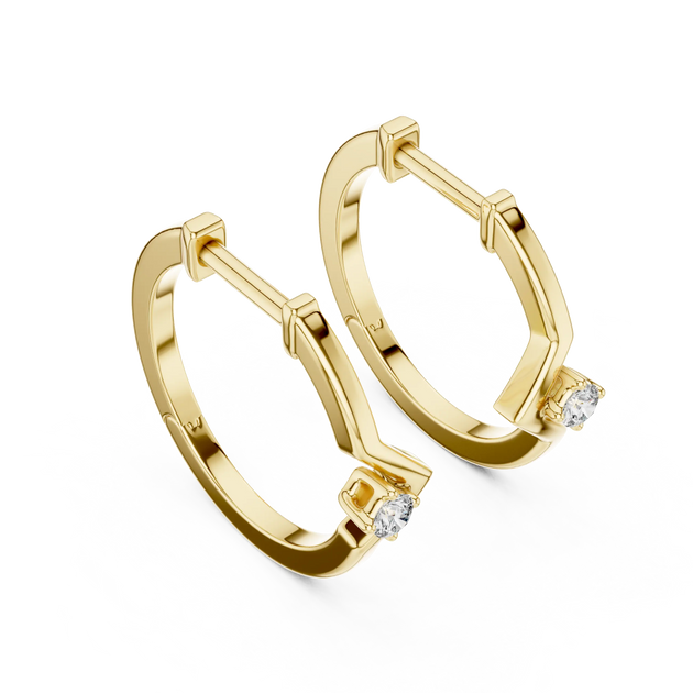 Pair-shot: Round Diamond Hoop Earrings with Prong Setting in 14k Yellow Gold - Lab Grown - Driona Jewels