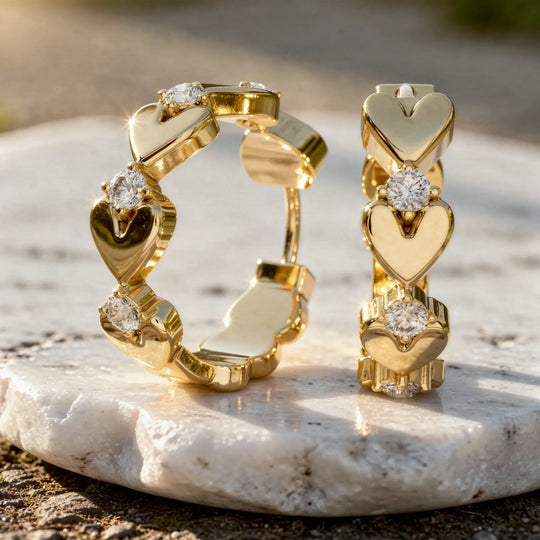 Pair-Shot: Round Diamond Hoop Earrings with Prong Setting in 14k Yellow Gold - Lab Grown - Driona Jewels
