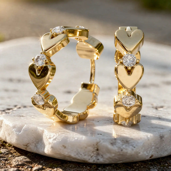 Pair-Shot: Round Diamond Hoop Earrings with Prong Setting in 14k Yellow Gold - Lab Grown - Driona Jewels