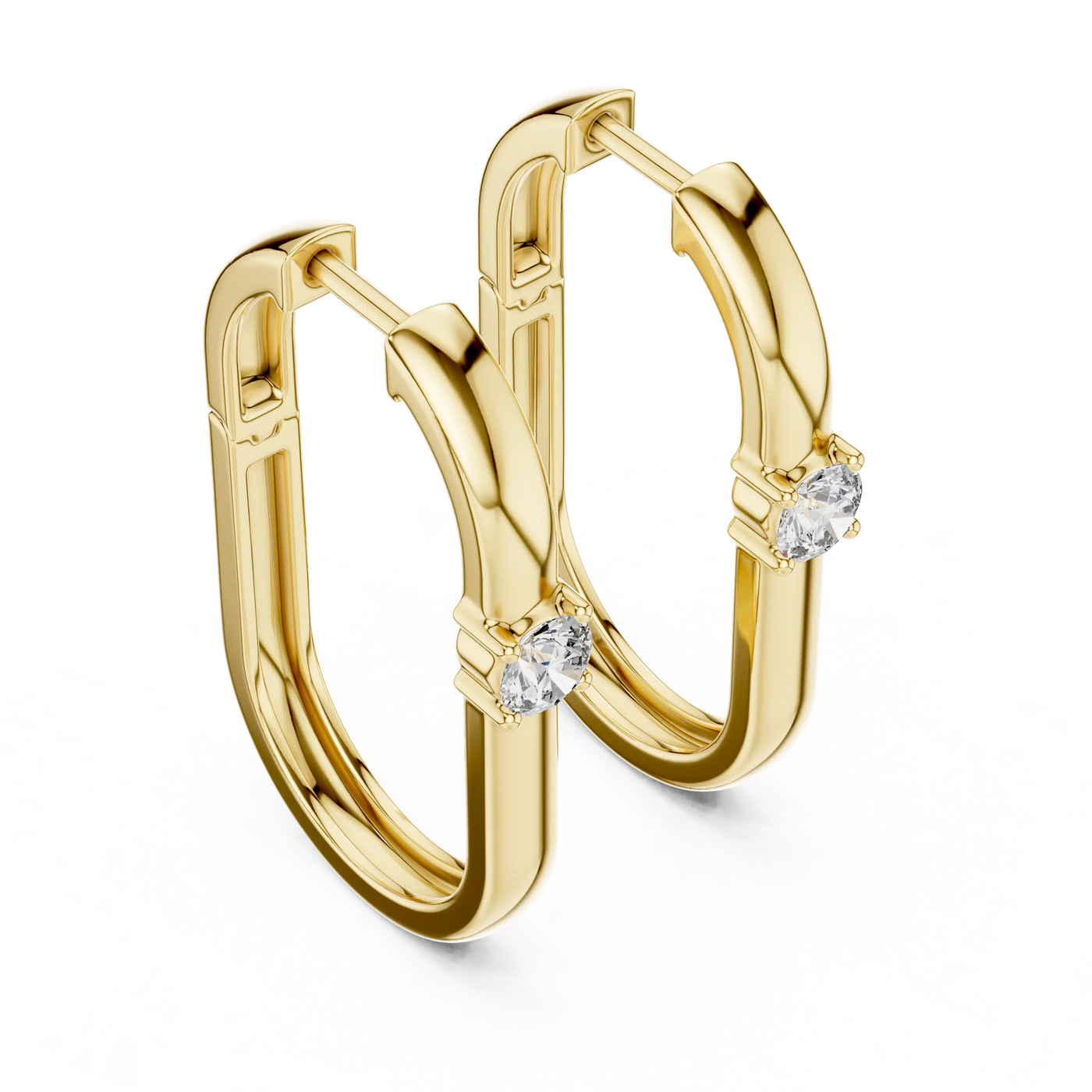 Pair-shot: Round Diamond Hoop Earrings with Prong Setting in 14k Yellow Gold - Lab Grown - Driona Jewels