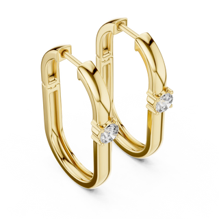 Pair-shot: Round Diamond Hoop Earrings with Prong Setting in 14k Yellow Gold - Lab Grown - Driona Jewels