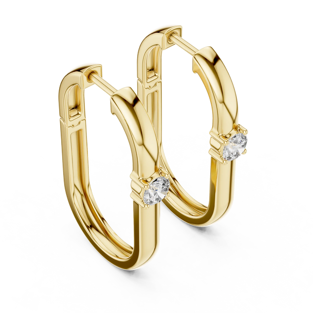 Pair-shot: Round Diamond Hoop Earrings with Prong Setting in 14k Yellow Gold - Lab Grown - Driona Jewels