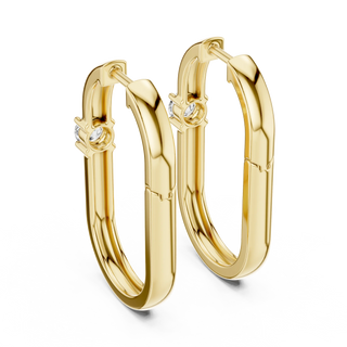 Pair-shot: Round Diamond Hoop Earrings with Prong Setting in 14k Yellow Gold - Lab Grown - Driona Jewels