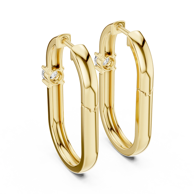 Pair-shot: Round Diamond Hoop Earrings with Prong Setting in 14k Yellow Gold - Lab Grown - Driona Jewels