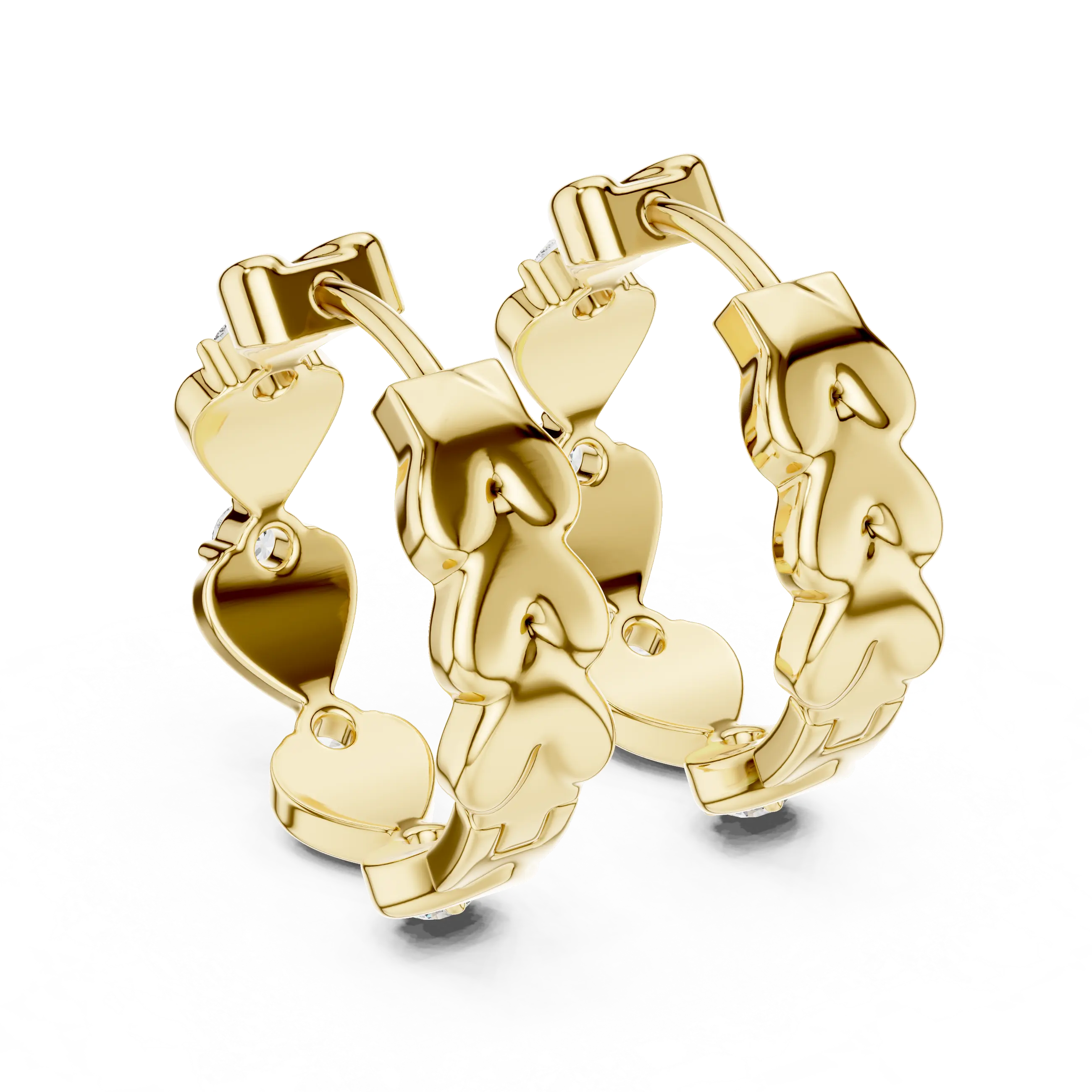 Pair Shot: Round Diamond Hoop Earrings with Prong Setting in 14k Yellow Gold - Lab Grown - Driona Jewels