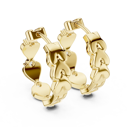 Pair Shot: Round Diamond Hoop Earrings with Prong Setting in 14k Yellow Gold - Lab Grown - Driona Jewels