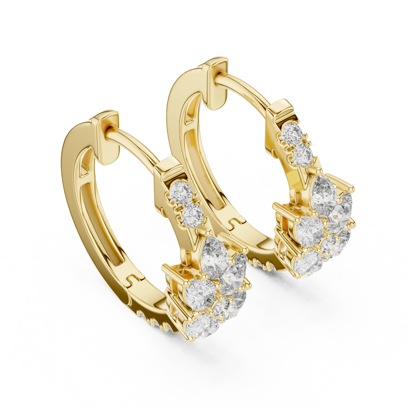 Pair-shot: Round Diamond Hoop Earrings with Prong Setting in 14k Yellow Gold - Lab Grown - Driona Jewels
