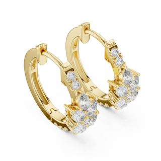 Pair-shot: Round Diamond Hoop Earrings with Prong Setting in 14k Yellow Gold - Lab Grown - Driona Jewels