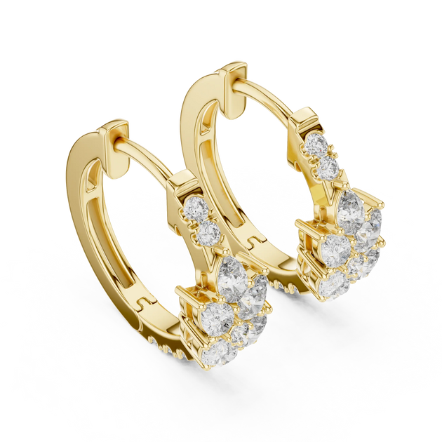Pair-shot: Round Diamond Hoop Earrings with Prong Setting in 14k Yellow Gold - Lab Grown - Driona Jewels