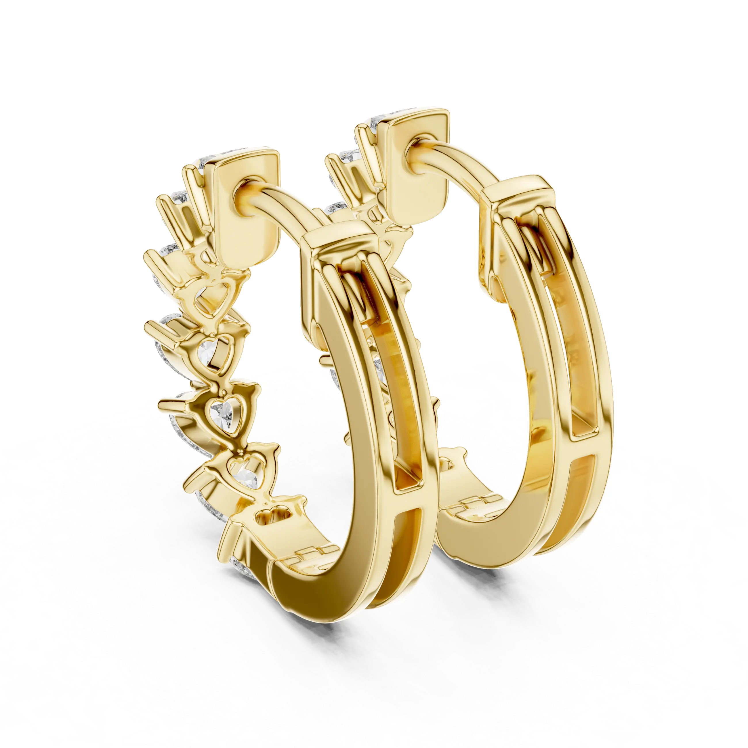 Pair-Shot: Round Diamond Hoop Earrings with Prong Setting in 14k Yellow Gold - Lab Grown - Driona Jewels