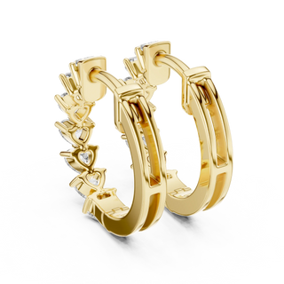 Pair-Shot: Round Diamond Hoop Earrings with Prong Setting in 14k Yellow Gold - Lab Grown - Driona Jewels