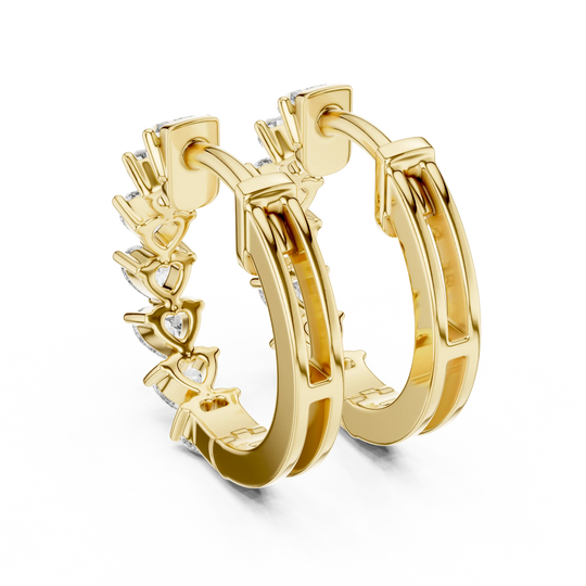 Pair-Shot: Round Diamond Hoop Earrings with Prong Setting in 14k Yellow Gold - Lab Grown - Driona Jewels