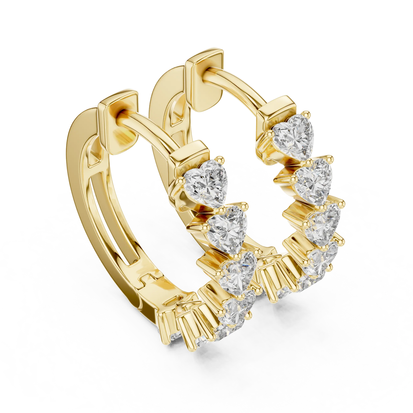 Pair-Shot: Round Diamond Hoops with Prong Setting in 14k Yellow Gold - Lab Grown - Driona Jewels