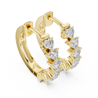 Pair-Shot: Round Diamond Hoops with Prong Setting in 14k Yellow Gold - Lab Grown - Driona Jewels