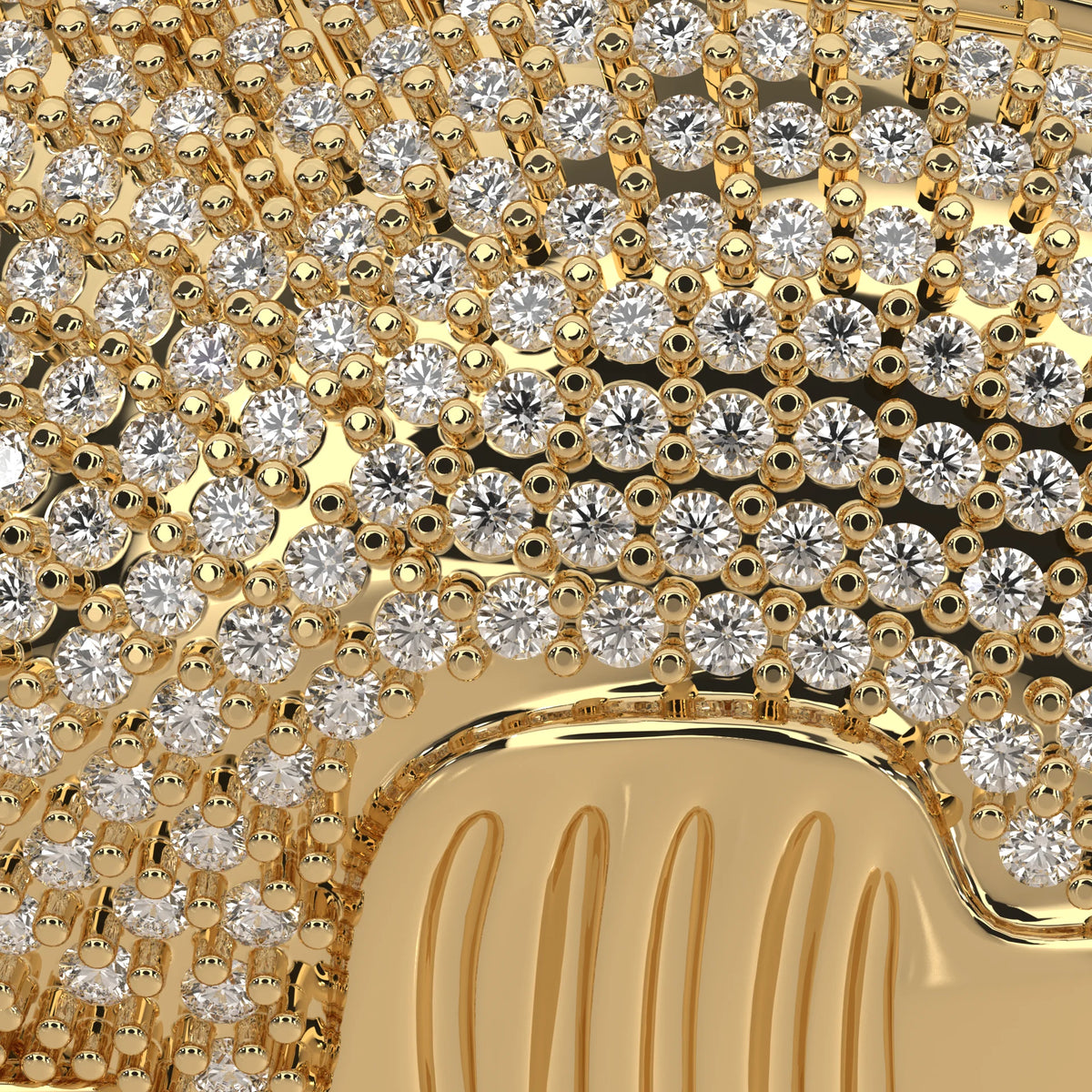Iced Out Pave Lab Grown Diamond Shark Pendant with Bezel Eye in yellow gold, shown on a plain background.