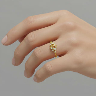 Vine Diamond Ring, 14k Gold Leaf Design - Nature Inspired