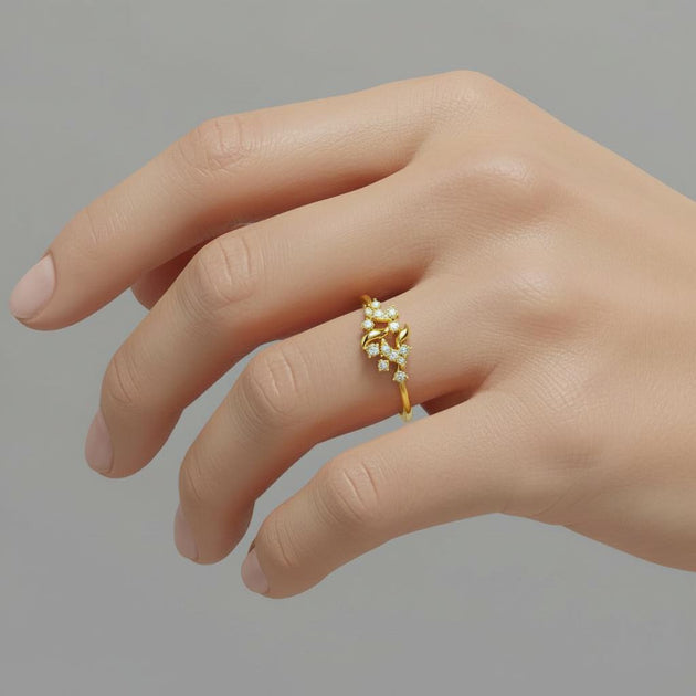 Vine Diamond Ring, 14k Gold Leaf Design - Nature Inspired