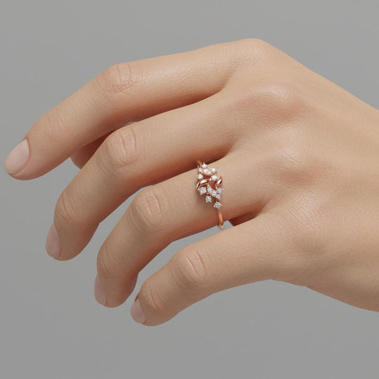 Vine Diamond Ring, 14k Gold Leaf Design - Nature Inspired