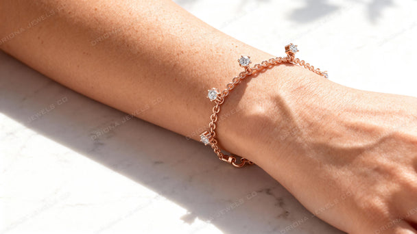 Diamond Station Bracelet, Solid Gold Chain, Minimalist Jewelry