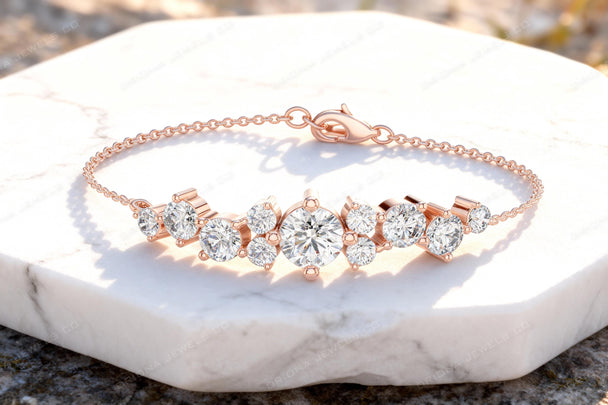 Round Diamond Station Bracelet, Solid Gold Chain Bracelet