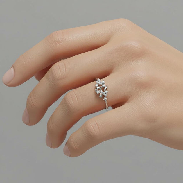 Vine Diamond Ring, 14k Gold Leaf Design - Nature Inspired