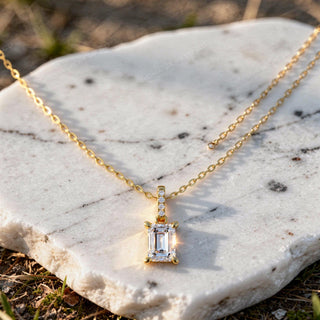 Emerald Cut Diamond Brilliant Sparkle Solitaire Pendant Necklace | Lab Grown Diamond Details | Driona Jewels