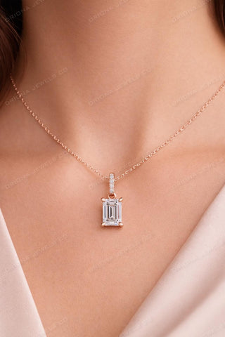 Emerald Cut Diamond Brilliant Sparkle Solitaire Pendant Necklace | Lab Grown Diamond Details | Driona Jewels