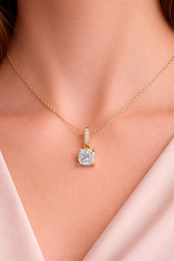 Cushion Cut Diamond Solitaire Pendant Necklace, Minimalist Bridal Jewelry