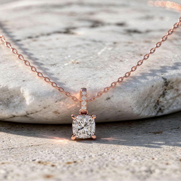 Cushion Cut Diamond Solitaire Pendant Necklace, Minimalist Bridal Jewelry