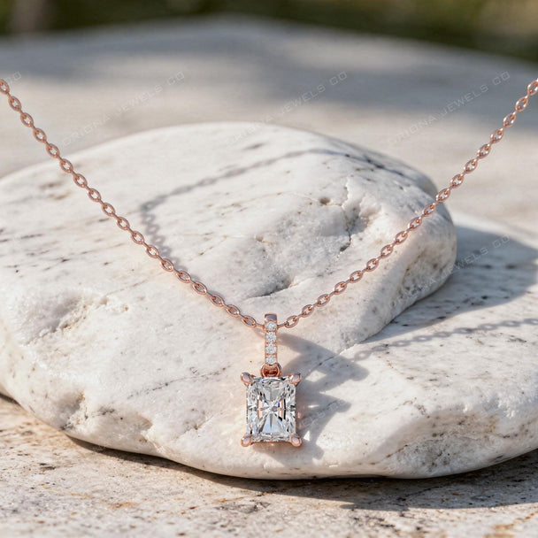 Radiant Cut Diamond Solitaire Pendant Necklace, Anniversary Gift