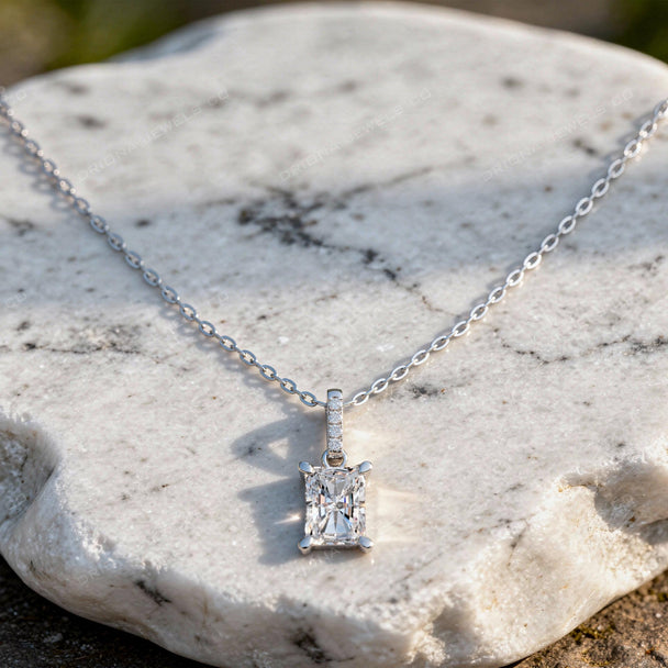 Radiant Cut Diamond Solitaire Pendant Necklace, Anniversary Gift