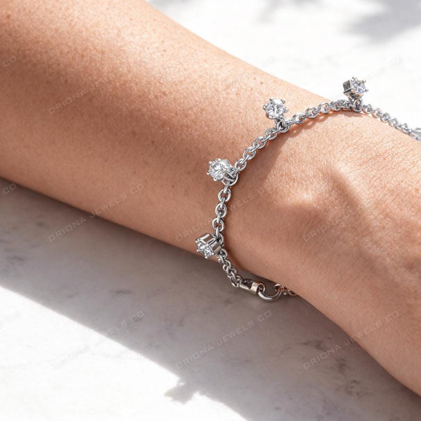 Diamond Station Bracelet, Solid Gold Chain, Minimalist Jewelry