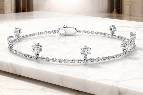 Diamond Station Bracelet, Solid Gold Chain, Minimalist Jewelry