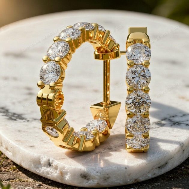 14k Gold Diamond Pav eHuggie Hoop Earrings for Wife