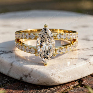 Marquise Engagement Ring with Double Pavé Band