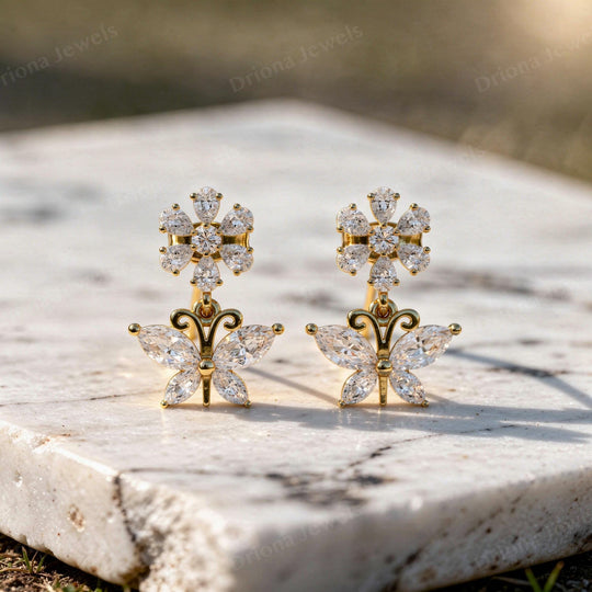 Driona Jewels Marquise Diamond Floral Drop Earrings in Rose Gold