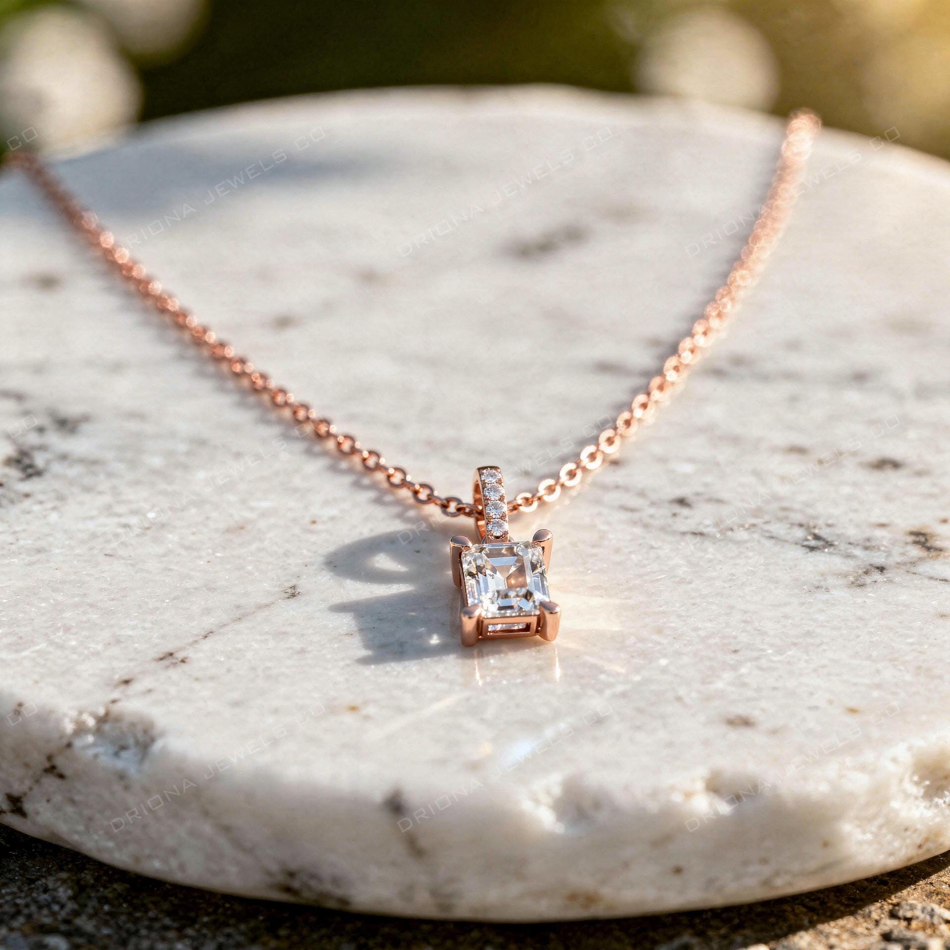 Emerald Cut Diamond Brilliant Sparkle Solitaire Pendant Necklace | Lab Grown Diamond Details | Driona Jewels