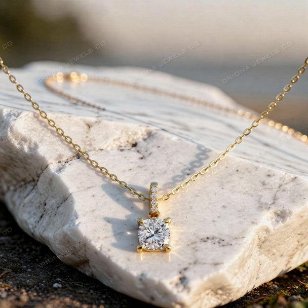 Cushion Cut Diamond Solitaire Pendant Necklace, Minimalist Bridal Jewelry