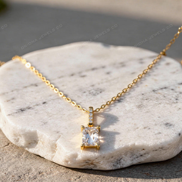 Radiant Cut Diamond Solitaire Pendant Necklace, Anniversary Gift