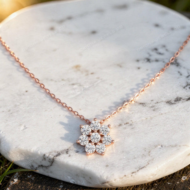 Floral Diamond Cluster Pendant Necklace – Minimal Bridal Necklace Gift