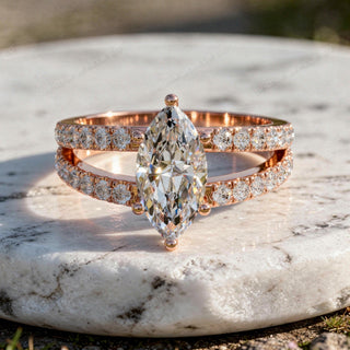 Marquise Engagement Ring with Double Pavé Band