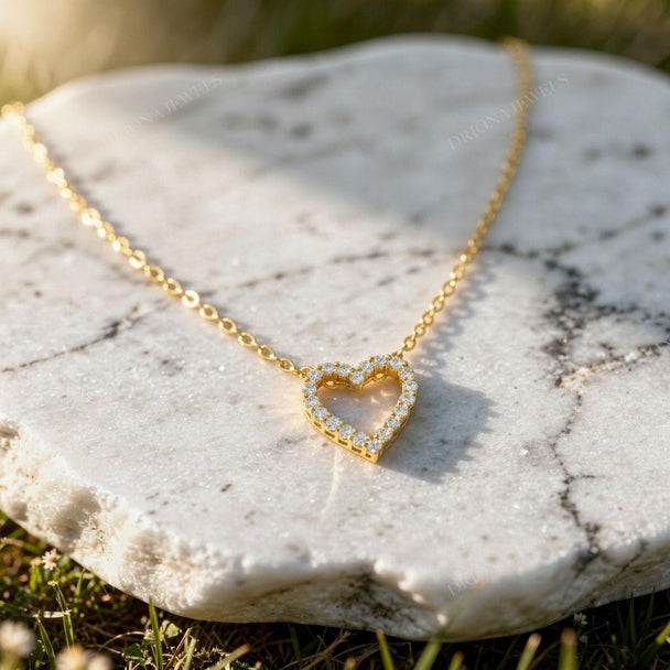 Open Heart Diamond Necklace, Romantic Gold Pendant, Anniversary & Valentine Gift for Her
