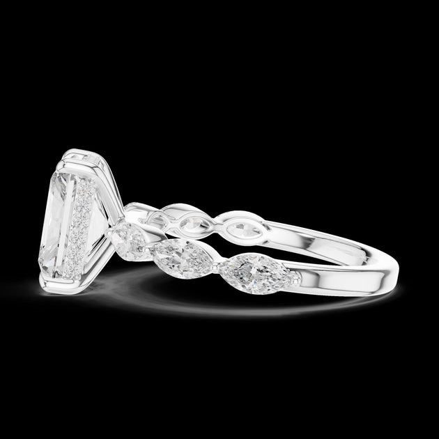 Emerald Cut 3 CT Engagement Ring, Diamond Accent, Statement Bridal Ring