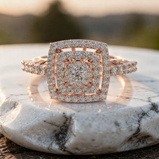 Cushion Shape Double Halo Cluster Diamond Engagement Ring with Split Shank Luxury Bridal Ring