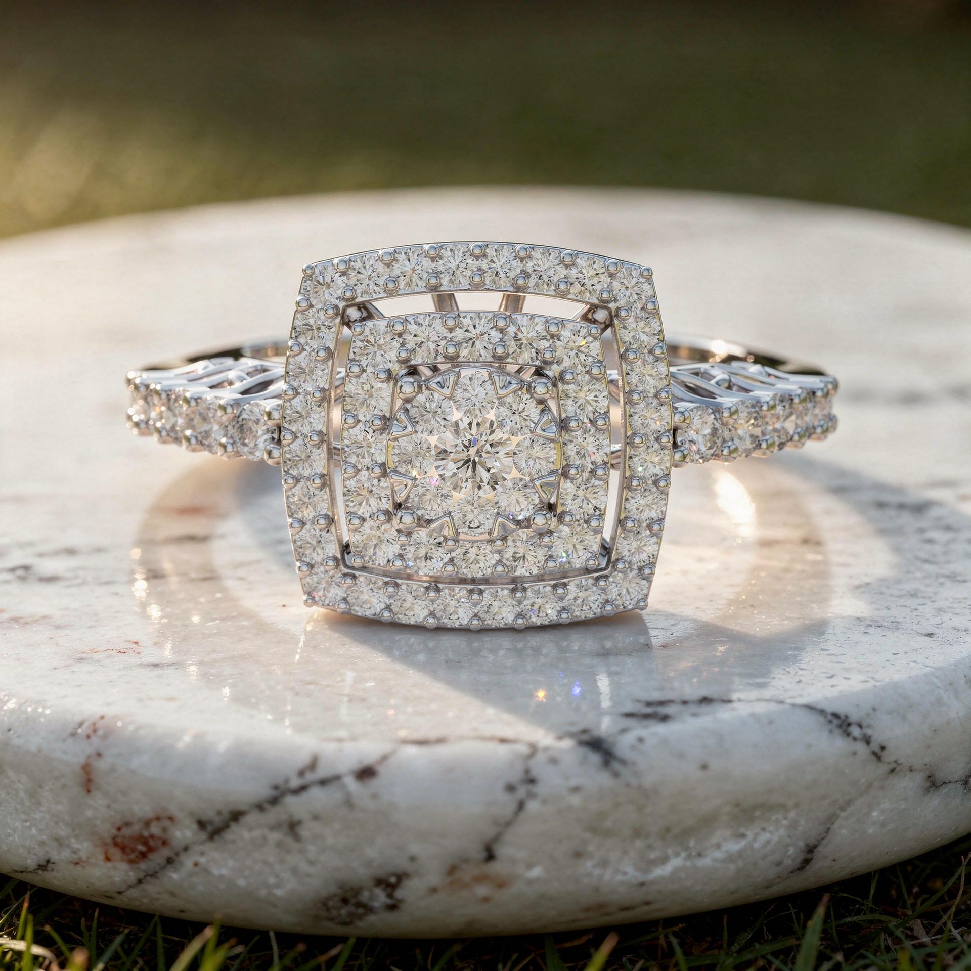 Cushion Shape Double Halo Cluster Diamond Engagement Ring with Split Shank Luxury Bridal Ring