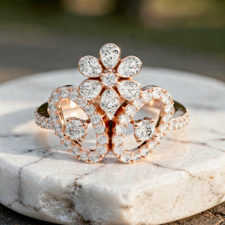 Floral Diamond Statement Ring Double Halo Bloom Design Elegant Gold Luxury Jewelry