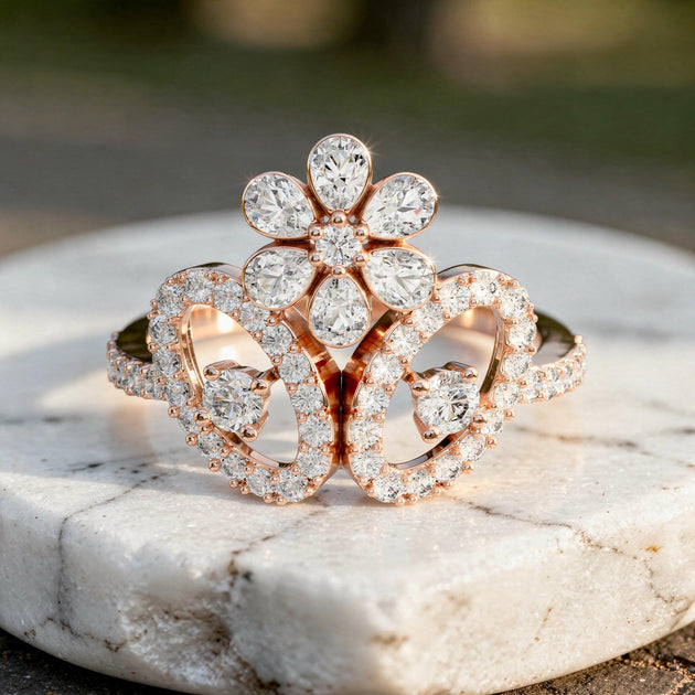 Floral Diamond Statement Ring Double Halo Bloom Design Elegant Gold Luxury Jewelry